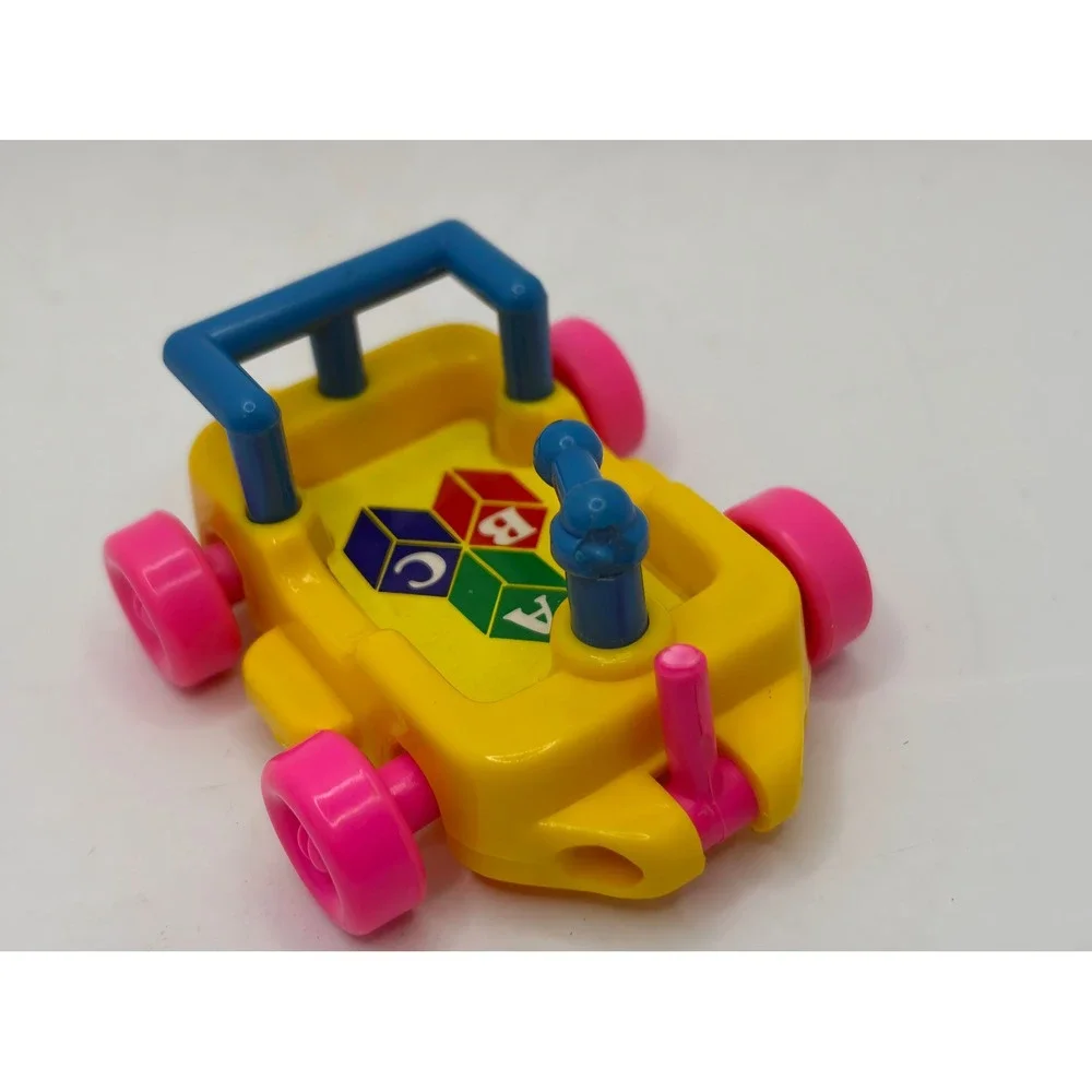 Vintage 1991 New Ray Novelty Plastic Toy Car Yellow Blue Pink ABC Blocks
